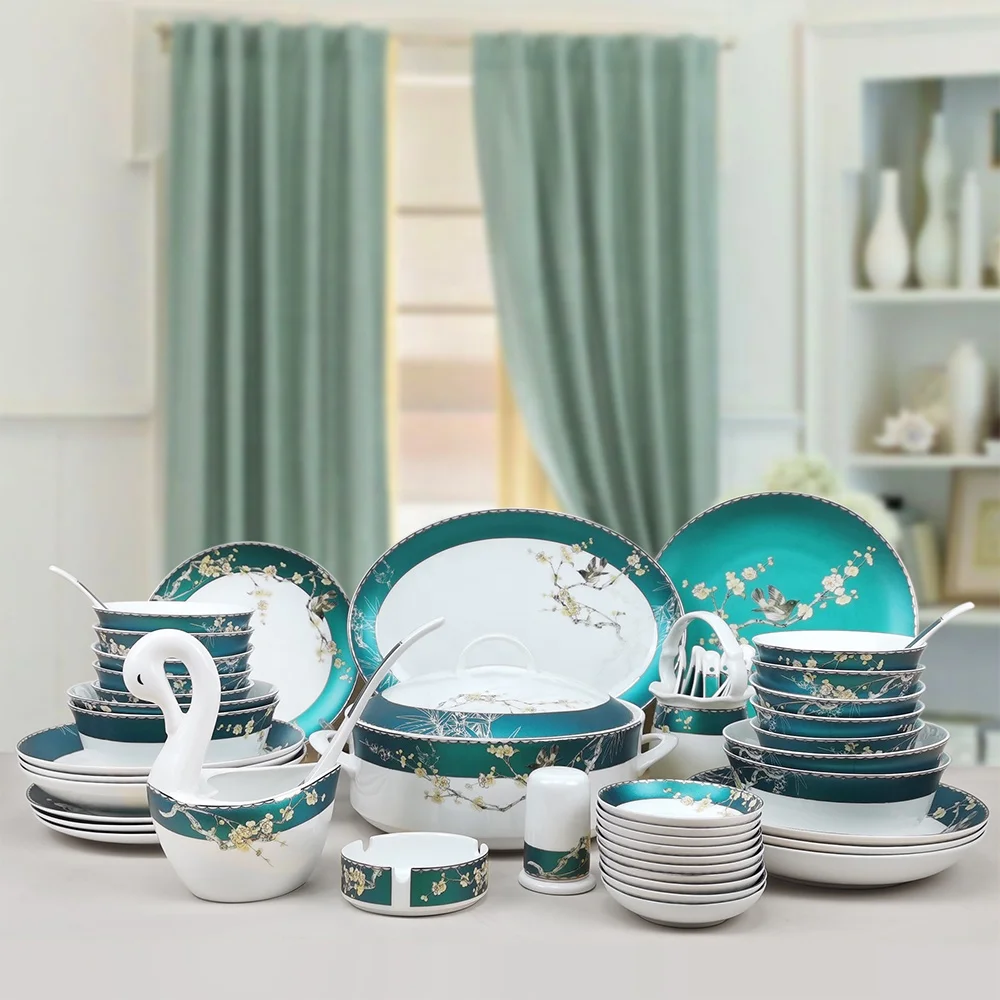  JINTCH wholesale 52pcs bone china gold tableware sets ceramic dinnerware for 10