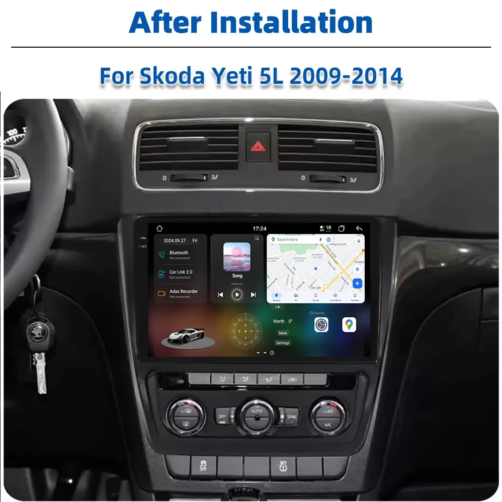 UIS 7870 android auto radio For Skoda Yeti 5L 2009-2014 GPS Navigation Carplay Bluetooth QLED 2K Screen Multimedia stereo