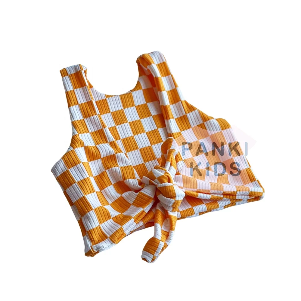 Newest 2023 Summer Fashion Kids Halter Tank Top Solid Color Sleeveless Top With Bow Tie Back Kids Crop Top