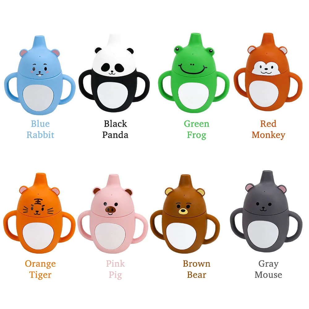 200ML Bpa Free Sippy Animal Silicone Sipping Water Cups Safe BPA Free Silicone Baby Training Cups With Straw Baby Silicon Cups