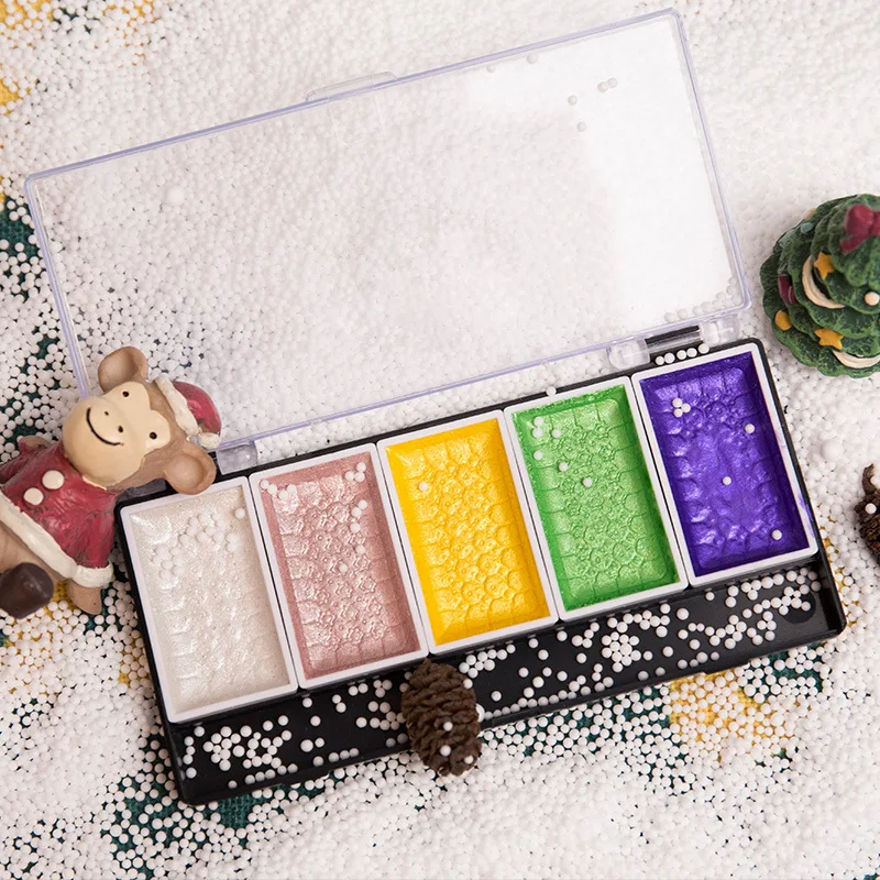 Wholesale 5 Colors Metallic Pearl Solid Watercolor Pigment Set with Fountain Pen