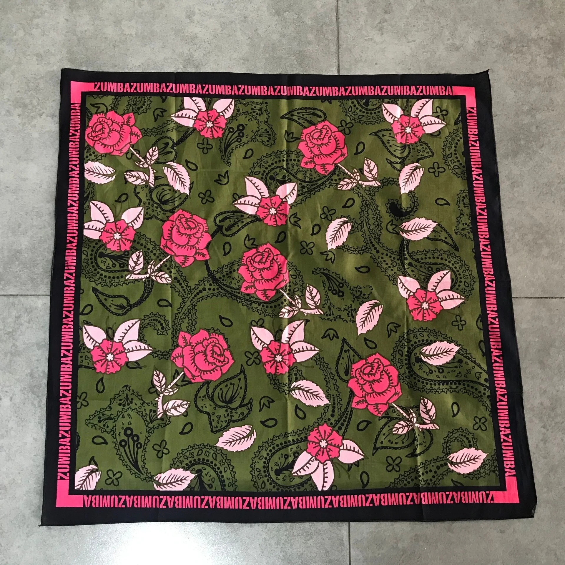 Cotton bandana with floral print, extra large square, size 28x28, 32s, quality standard, custom made
