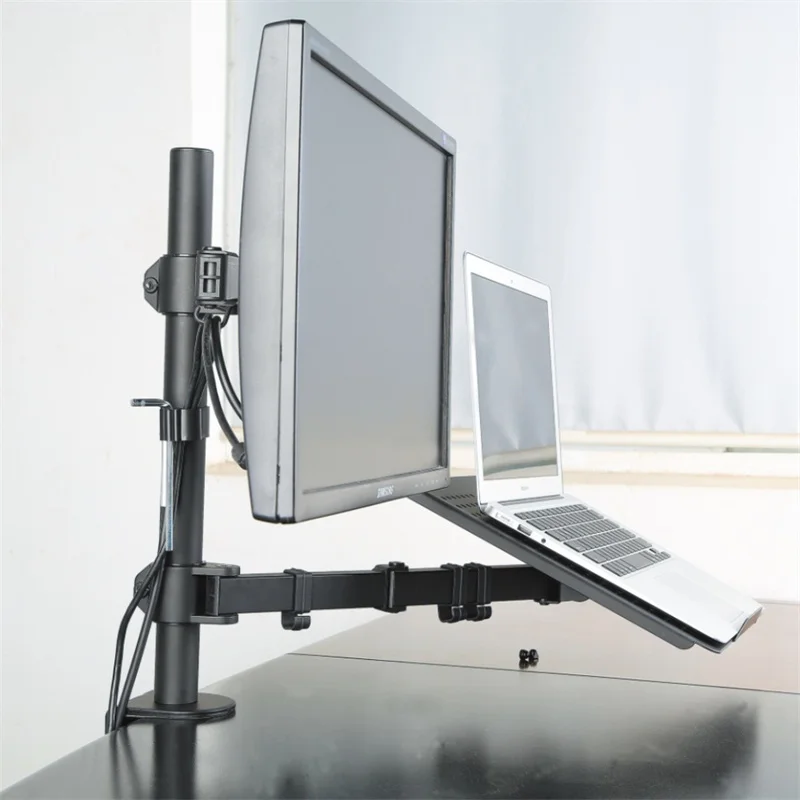 LCD Monitor Arm With Laptop Notebook Adaptor Adjustable Dual Monitor Mount Stand