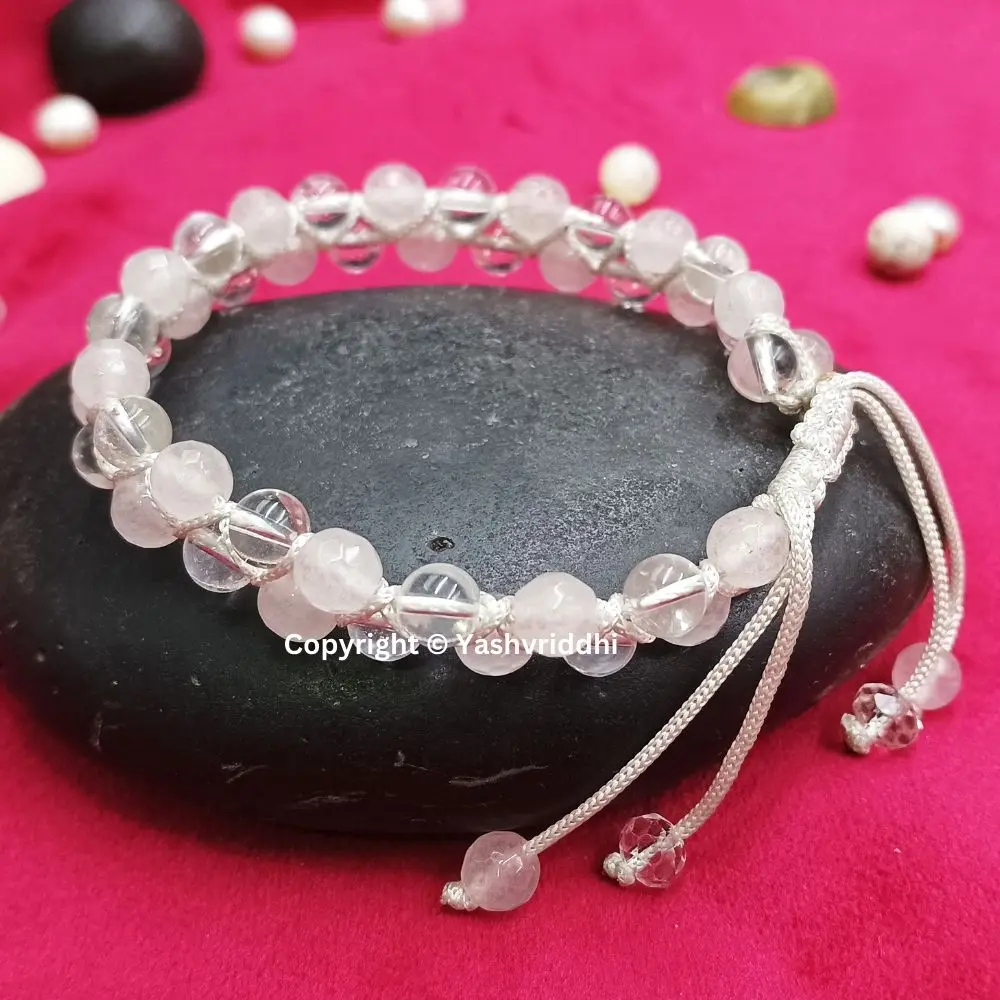 Spiritual Harmony Gemstone Bracelet Meditation and Relaxation Crystal Rose Quartz & Sphatik Double Layer Bracelets Jewelry