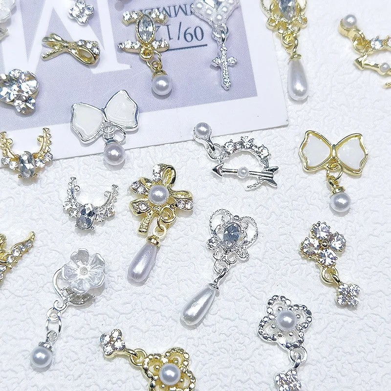 Nail Art Accessories Bowknot Flower Pendant Series 3D Alloy Diamond Nail Decorations