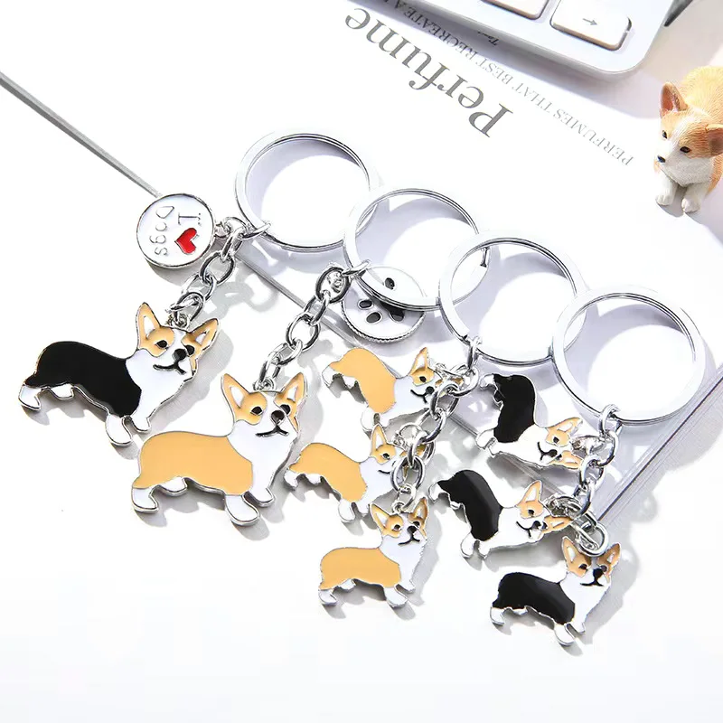 Fashion Cartoon Promotional Cute Pet Dog Metal KeyChain Enamel I Love Dog Gold Bells Golden Retriever Samoyed Dog Key Chain