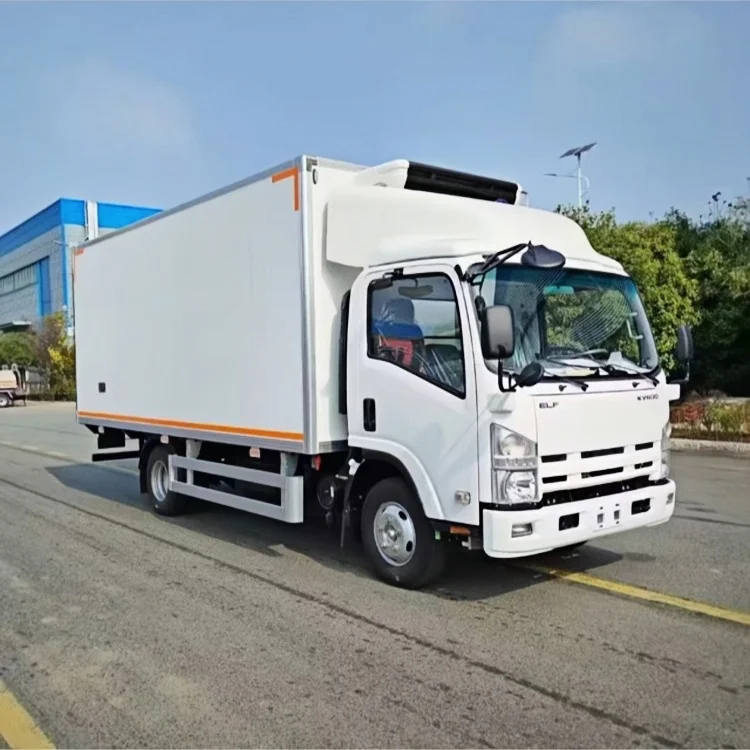 Isuzu ELF refrigerated truck and 1 ton hydraulic lifting platform freezer transportation 5 tons vegetables  fruits milk egg food