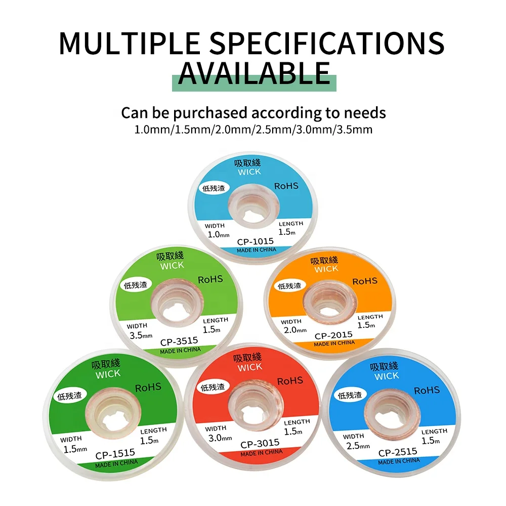 Completely copper made wick desoldering braid wick line can be used to clean the spare solder on the pin away