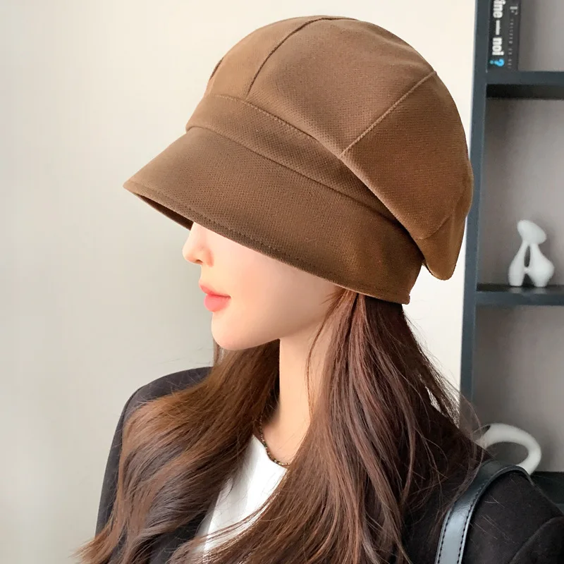 Temperament All Wear Fashion Hat Big Head Round Hat Solid Color Maroon Cap Letter Types of Berets Men