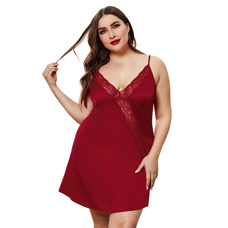 Plus size Big Girl  Lace  Ice Silk Sexy lingerie Sleepwear Women