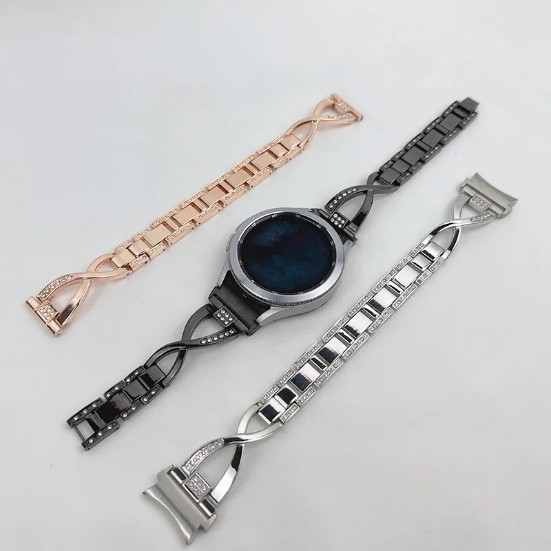 20 мм/22 мм для Samsung Galaxy Watch4 40 44 часы 4 классических 42 46 X Тип Алмазный металлический ремешок наручных часов