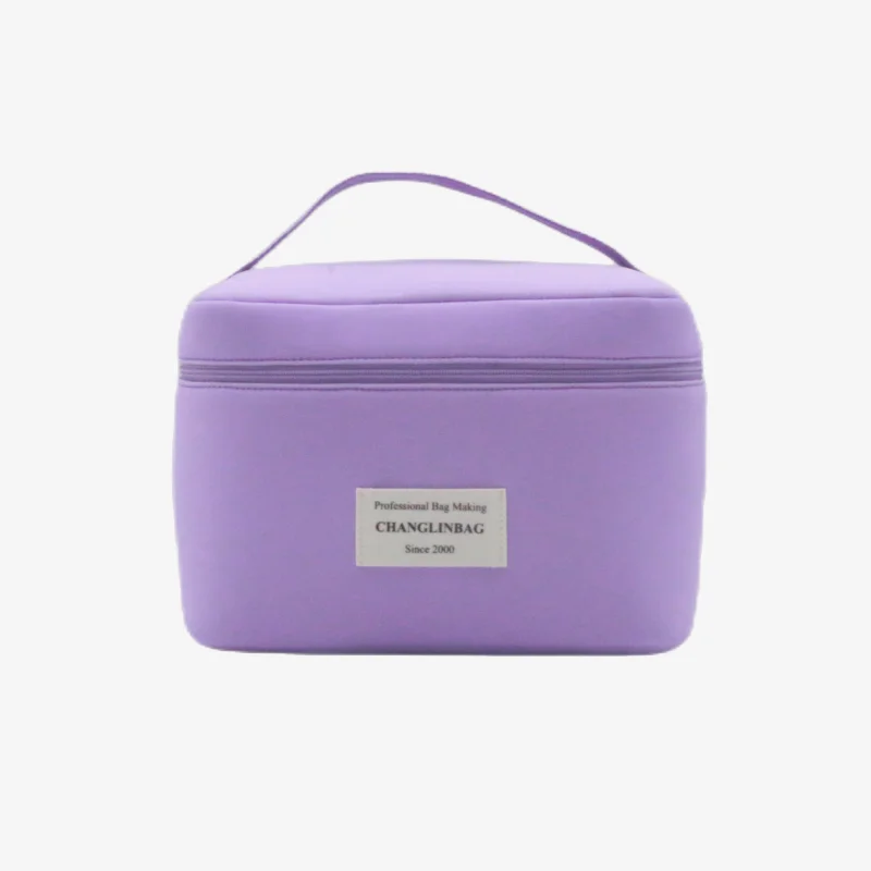 Makeup Bag with Handle Divider Large Capacity Neoprene Cosmetic Bag Large Wide-open Pouch for Women Purse