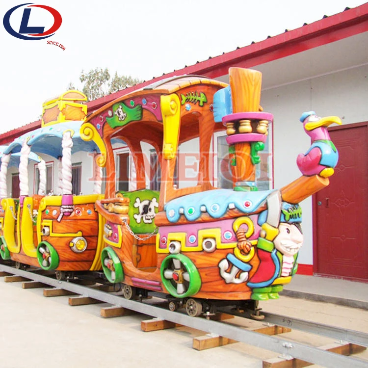 Playground Kids Electric Amusement Pirate Ship Shape Train Rides 14 Persons Tourist Track Train for Sale