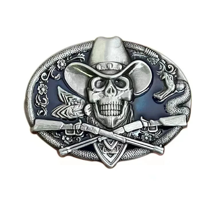Factory Price Western Cowboy Metal Belt Buckles Skull Knife Leather Belts Buckle For Men