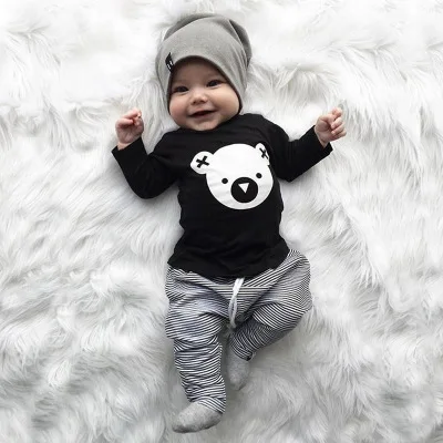 Baby Boy Outfits Toddlers Cartoon Bear Tops Striped Pants 2PCS Sets Long Sleeve Clothes Set Spring Kids Clothing
