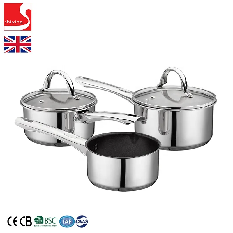 SY-Kitchenware Frying Pan and Saucepan Set With Lids Stay Cool Handles Stainless Steel Pan Set 5 Piece