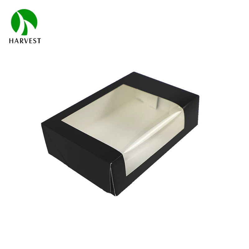 Color Print Disposable Paper Food Take Away Fruit Salad Sushi Box Packaging With Clear Window For Restaurant Eating