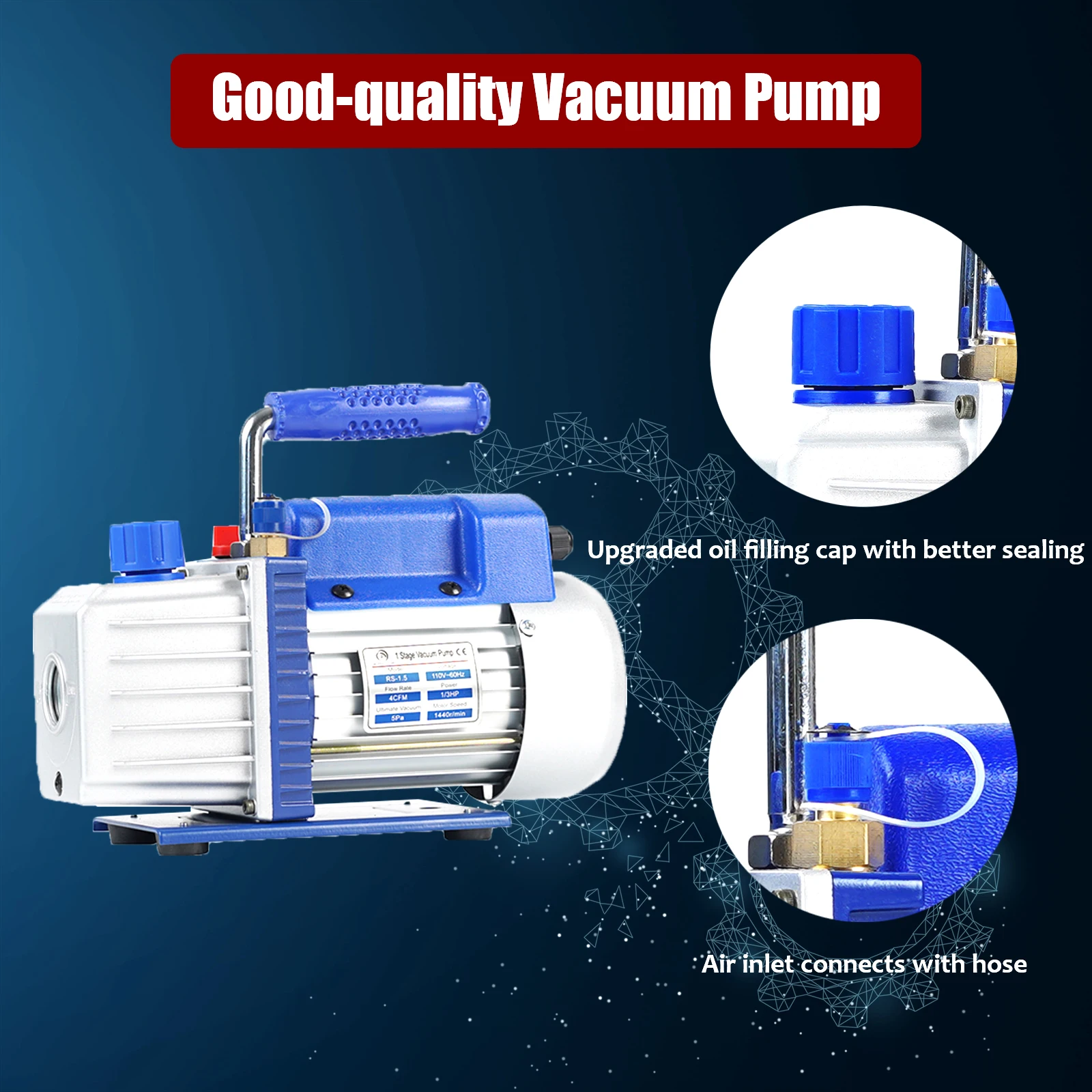 P PBAUTOS single stage vacuum pump 4 cfm 1/3HP 110V60HZ  Hvac Vacuum Pump