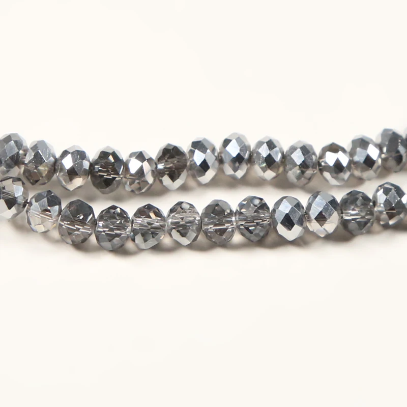 4x6mm Glass Beads Gray with Half IMT Rhodium Plated Faceted Rondelle  Beads  DIY Jewelry Bead Jewelry Making 100pcs