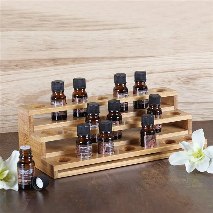 
Natural Bamboo Nail Polish Display Holder Essential Oils Storage Rack spice rack 21 Slots for 5ml 10ml Bottles 