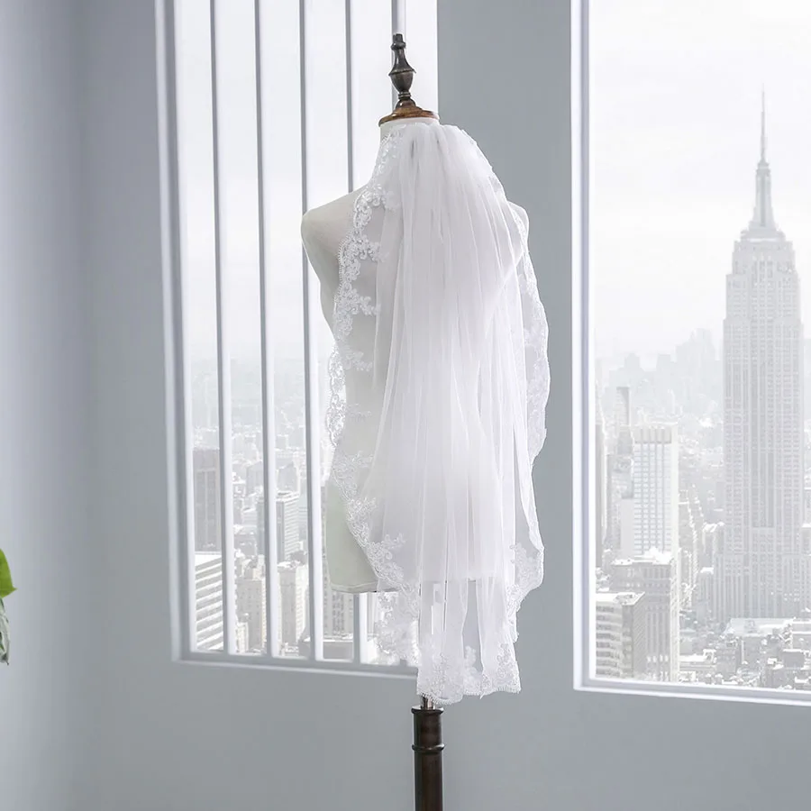 one tier bridal short veils lace wedding veils with comb lace edge veil soft tulle