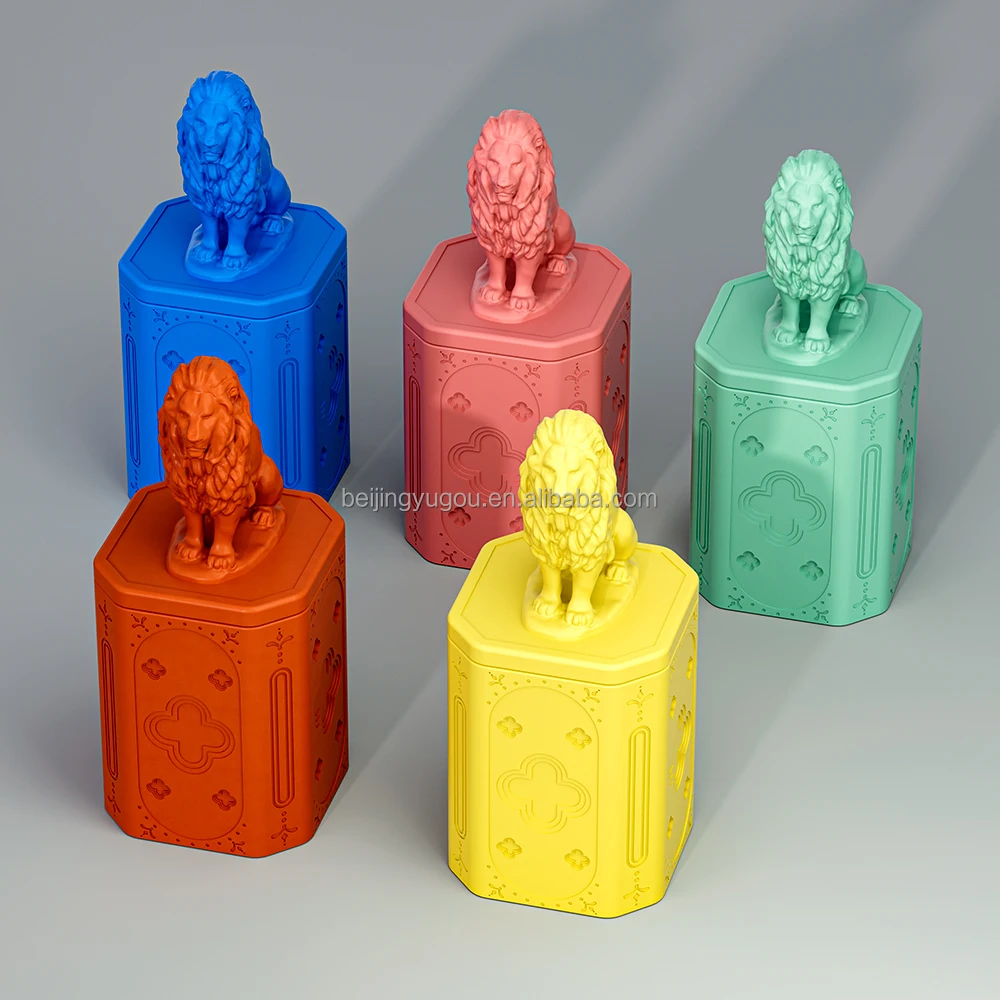 Latest Nordic Concrete Candle Vessels Customized Color Lion Candle Container Unique Design Cement Holders for Decor