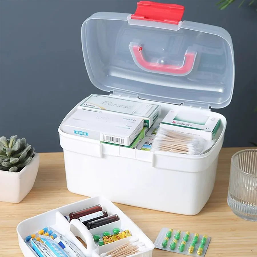 Home new portable transparent medicine organizer box medical kit medicine chest with handle