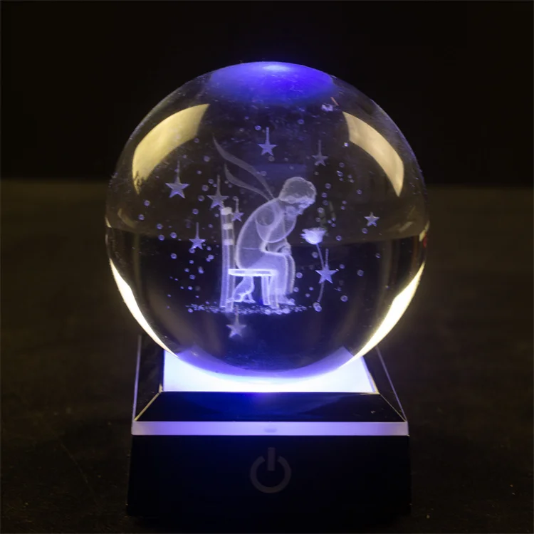 6cm 8cm 3D Laser Engraved Crystal Ball Crafts Sphere Glass Light Home Ornament Luce De Navidade