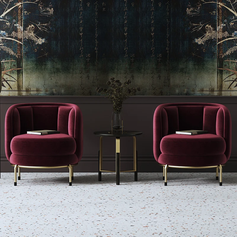 Wholesale Furniture Modern Sofa Chair  Gold Legs Pink Velvet Shell Shaped Armchair