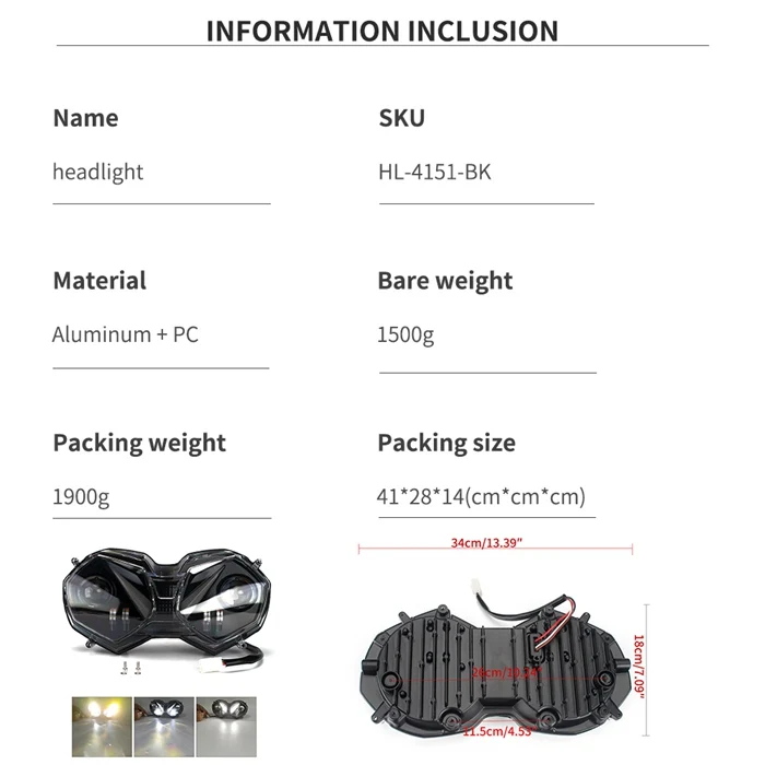 Motorcycle LED Headlight W/ High Low Beam DRL Angel Eye Assembly For Tiger Explorer XC XCa XCx XR XRt XRx 12-17 Tiger 800 10-17