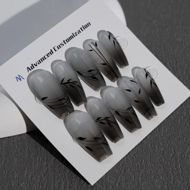 High quality wholesale prices gradient Chinese style ink painting artificial hand painted bamboo false nails