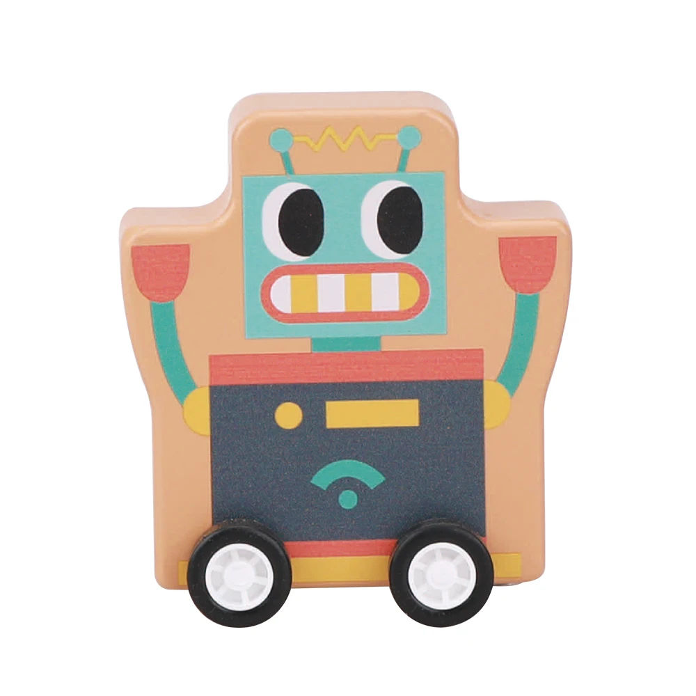 UDEAS Robots Family Wooden Mini Pull Back Toy Car for Baby Toddler Early Education
