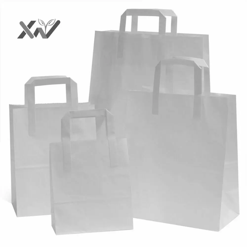 Disposable logo printing white brown kraft paper bag shopping grocery paper restaurant takeaway paper bag with handle