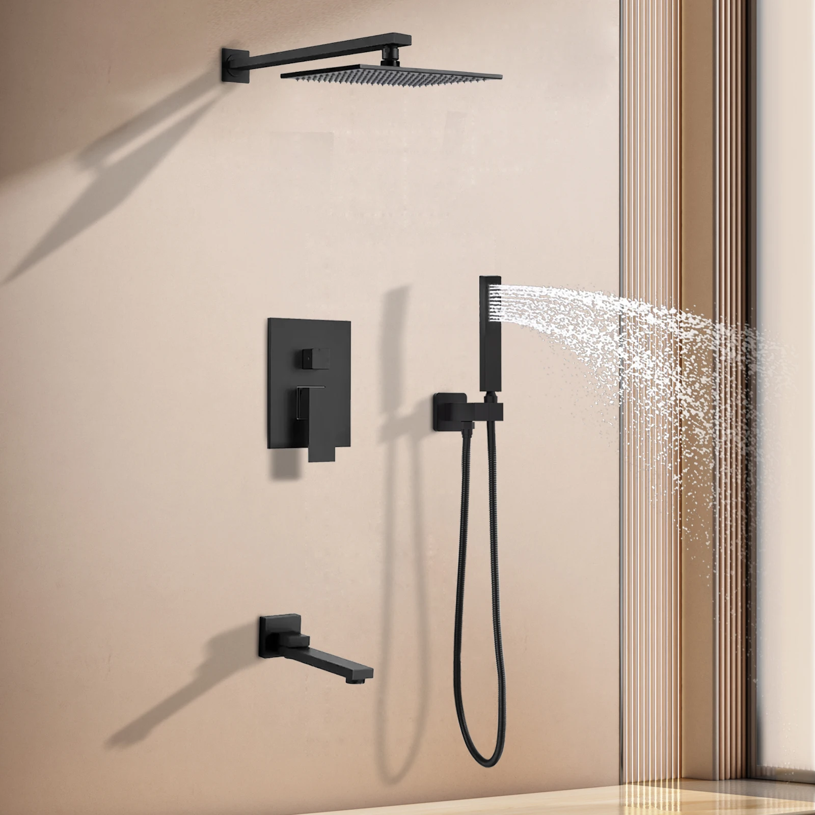 DULABRAHE New Design Luxury Matt Black Rain Concealed Shower Bathroom Shower Faucet Set