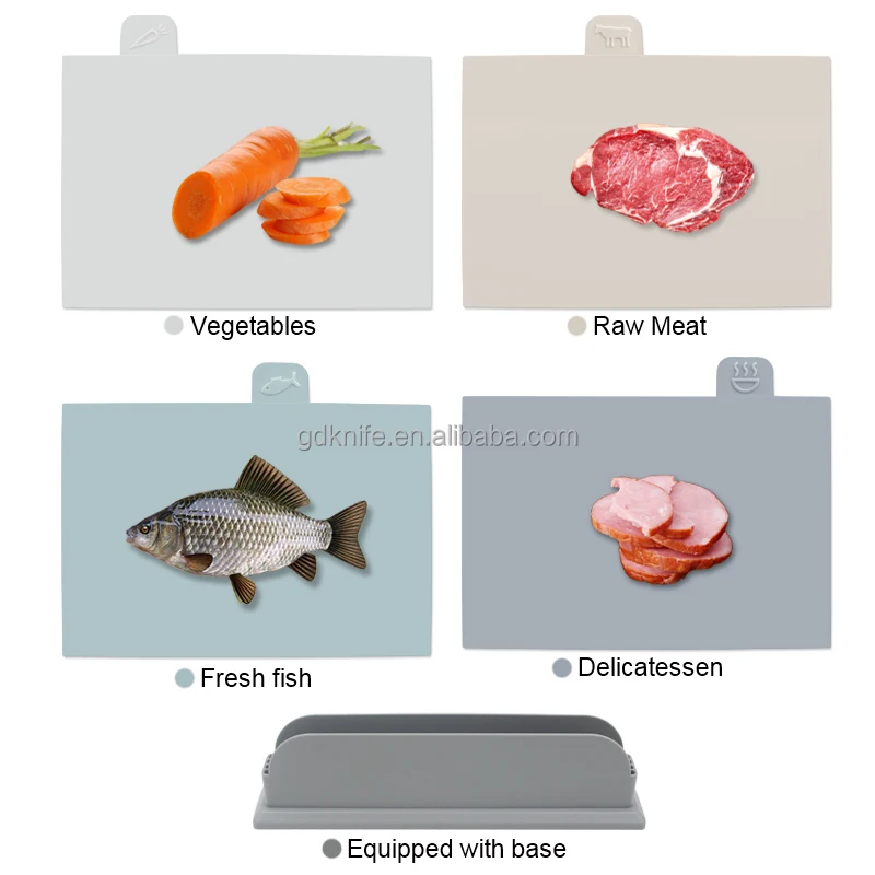 Antimicrobial Eco-friendly 4 pcs Cutting Boards with Color Coded Food Icon Kitchen Plastic Chopping Board Set