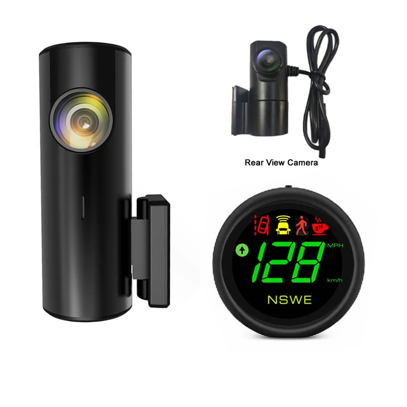2k 1080p car camera front rear 2 channel dashcam car black box video recorder and HUD GPS Speedometer ADAS Alarm indicator