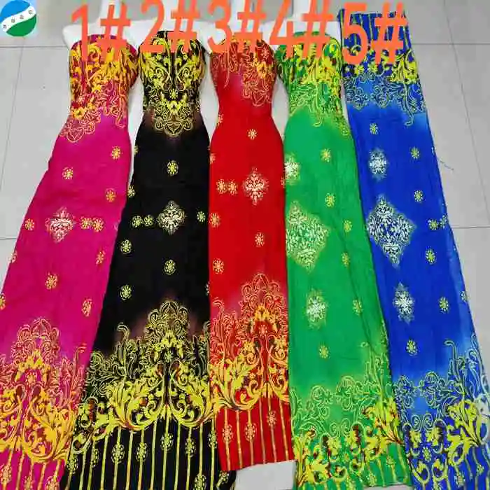 Floral Design Hot Stamping Gold Foil Print Spun Rayon Viscose Challis Stock Fabric for Lady Evening Dress