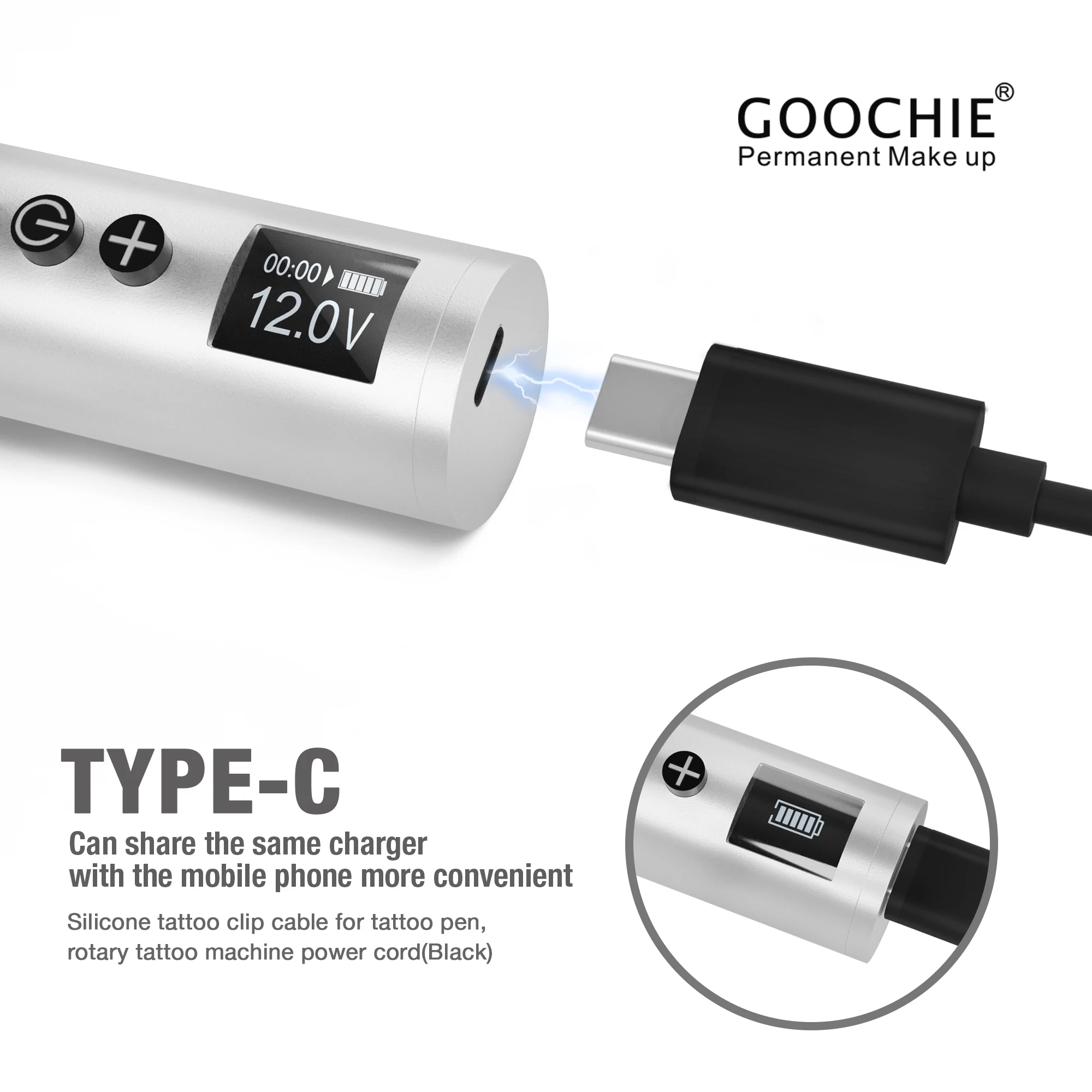 Goochie Wireless Tattoo 1000 mAH Power Supply Machine Rotary Pen Replaceable Battery RCA Cord Cartridge Permanent Makeup Eyebrow