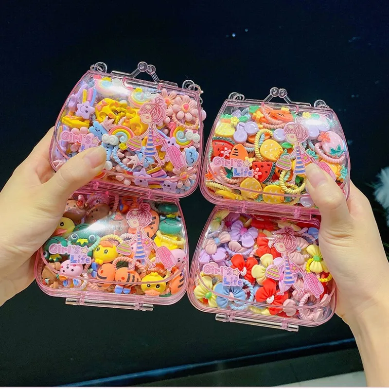 20Pcs Wholesale Children Cute Flower Elastic Hair Bands Set Girl Sweet Hair Tie In Plastic box Kid Fashion Hair Accessories Gift