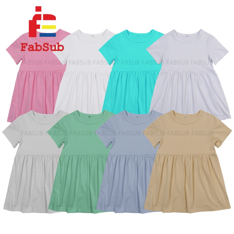 Sublimation Kids Dress Blank Colorful Color Short Sleeve Dresses Cotton Polyester Soft Feel Kids Baby Girls Summer Dresses