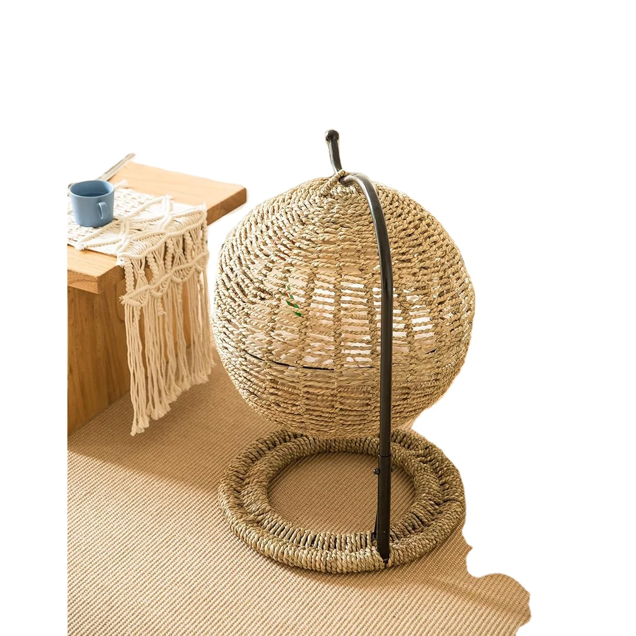 Summer Pet Cat Hammock Furniture Natural grass  Hand Made Round basket for Little Cat Hammock Bed Rattan Basket Cool Cat Hammock