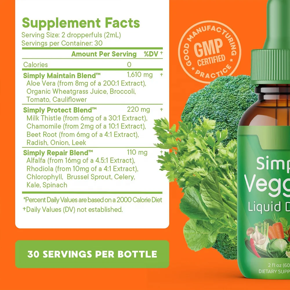 Fruit and Vegetable Liquid Drops Made with Whole Food Superfoods Fruit and Veggie Drop For Digestion and Dietary Supply
