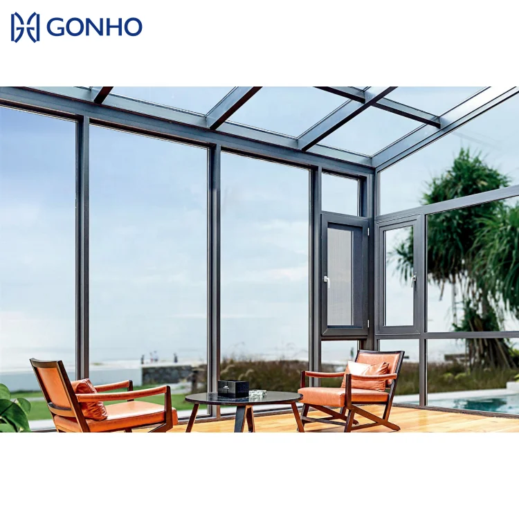 Factory Direct Sale Sunshine Greenhouse Customized Shape Aluminum Frame Double Glass Stable Backyard Sunroom