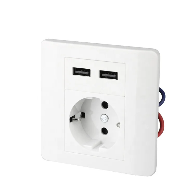 
EU Usb Wall Socket High Quality 220V TUV Approved 2.1A Universal Type Standard Grounding 5000 Times Life Time 12 Months 16A,16A High quality 220V TUV approved 2.1A EU usb wall socket