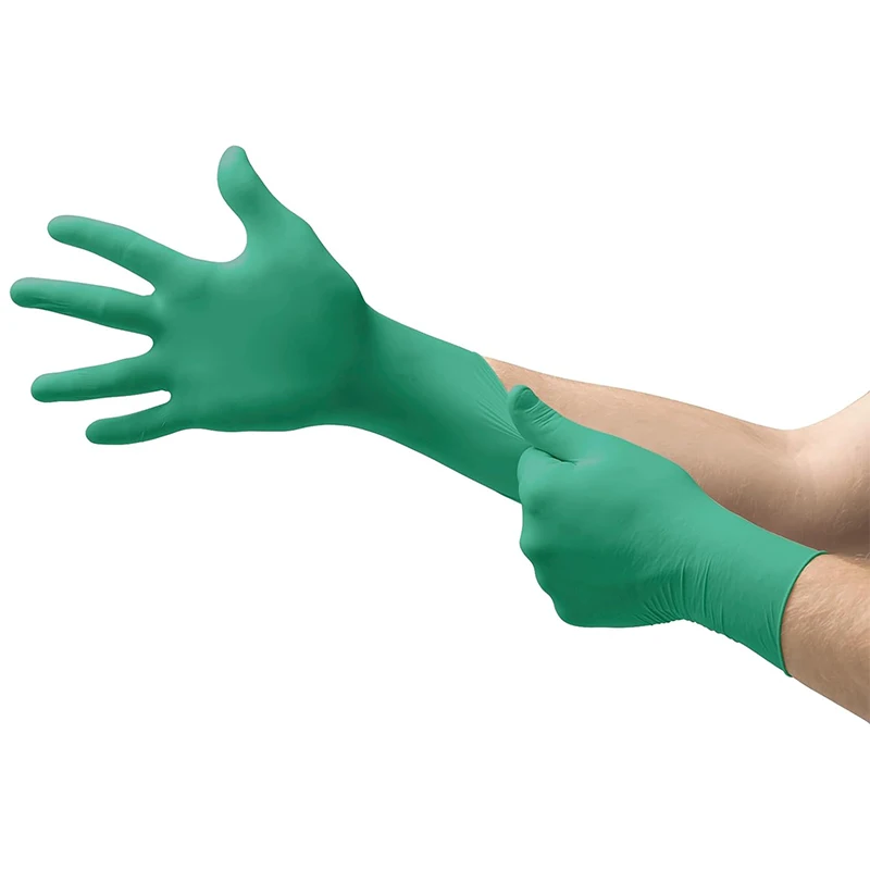 Custom Color Disposable Medical Powder Free Gloves Examination Nitrile With Aloe Vera Green