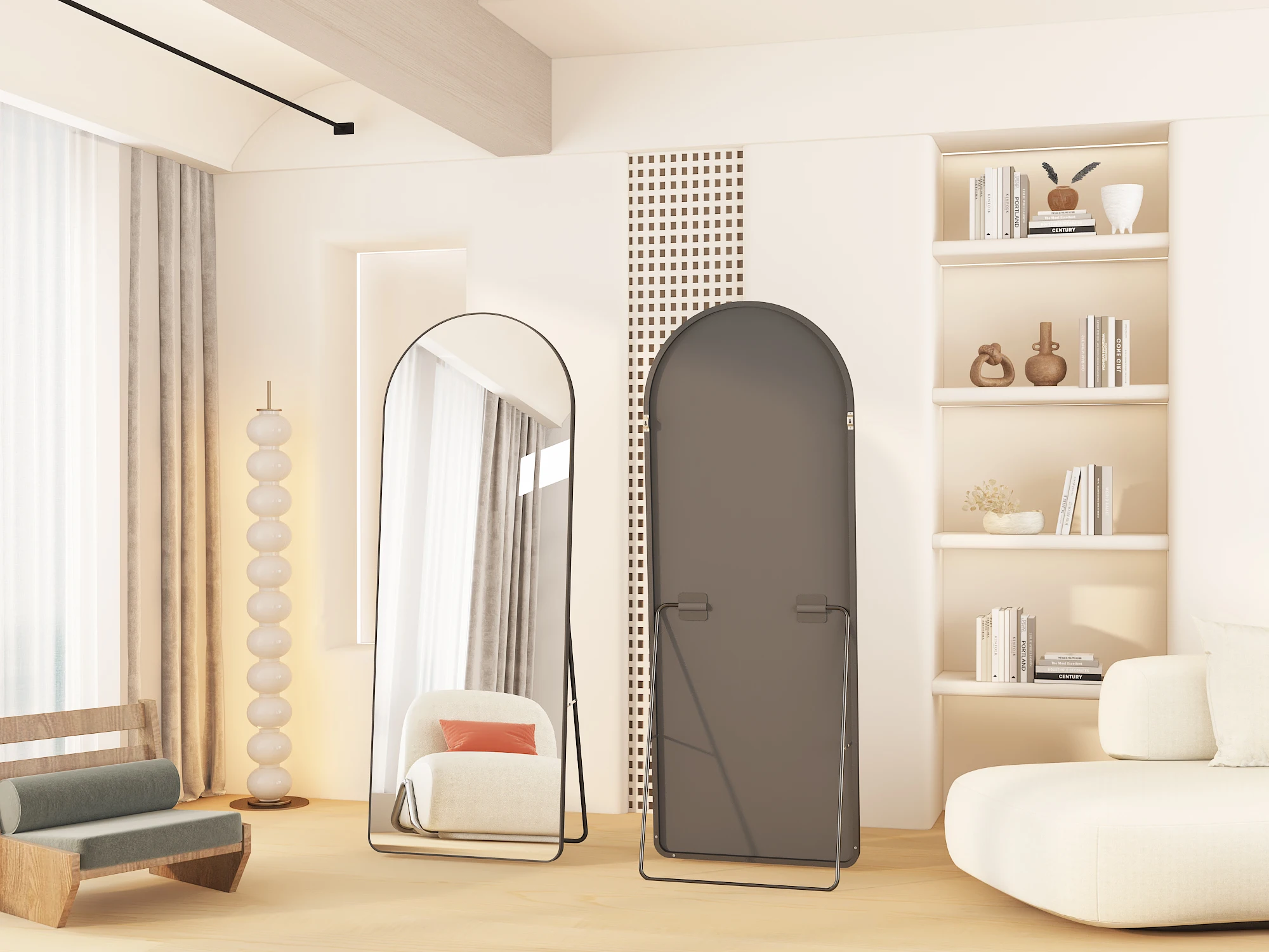 Arched Art Decor Full Length Wall Mirror Home Body Mirror Standing  Oversized Floor Mirror Black Aluminum 40*150
