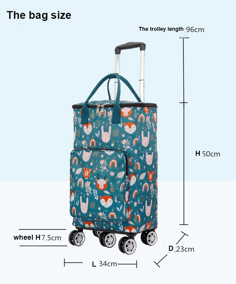 Wheeled Duffle Bag Hand Carry-On Traveling Bags With Wheels Trolley Carrying Market Foldable Shopping Bag On Wheels