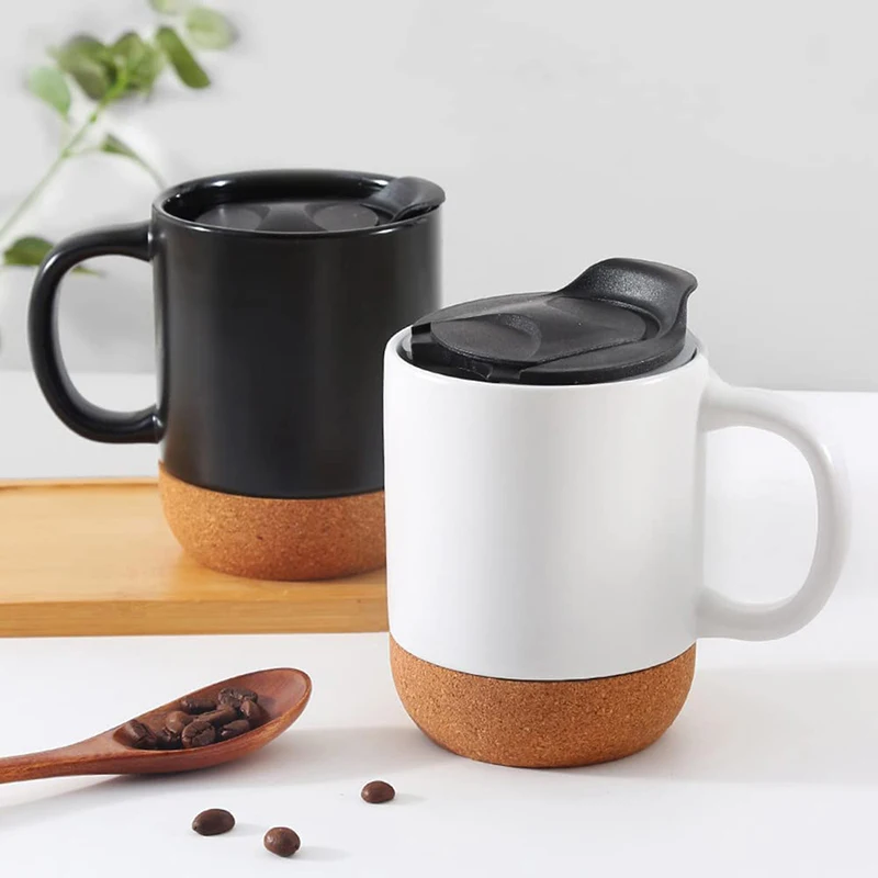 Ceramic Mug with Insulated Cork Bottom and Spill proof Lids