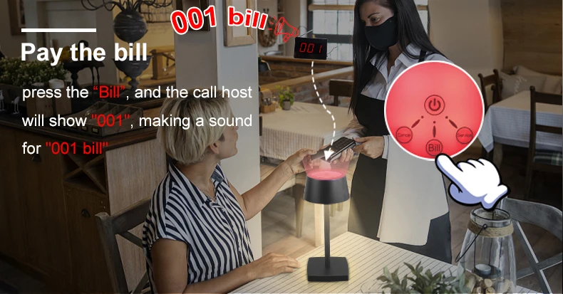 High Quality Smart Touch Control Dinner Bill Lighting Calling Service Lamp Calls Waiter Led Table Lamp Rechargeable Restaurant