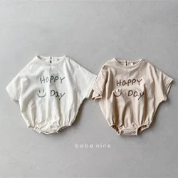 Wholesale Baby Bodysuit Short Sleeve Romper Children Soft Cotton Jumpsuit Happy Day Print Design 1 Year Old Baby Clothes